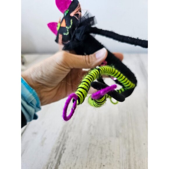 Bendable cat Halloween decor rhinestone ornament largeshabby chic green black un - Picture 6 of 7